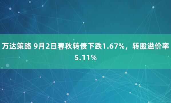 万达策略 9月2日春秋转债下跌1.67%，转股溢价率5.11%