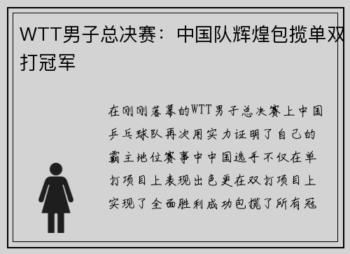 WTT男子总决赛：中国队辉煌包揽单双打冠军